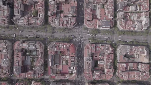 Top Down Aerial View of Busy City Intersection and Urban Traffic Stock Footage 343538040
