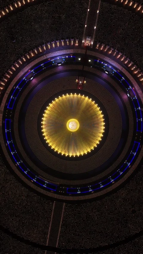 Top-down Aerial View of Candlelight Circles During Magha Puja at Wat Phra Stock Footage 335942014