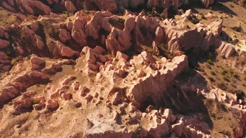 Top down aerial view Cappadocia Red and Rose valley rocks, Goreme Turkey Stockbeeldmateriaal 167277701
