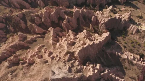 Top down aerial view Cappadocia Red and Rose valley rocks, Goreme Turkey Stockbeeldmateriaal 188033903