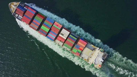 Top down Aerial view, Cargo vessel sail to the sea with peaceful wave. Stockbeeldmateriaal 116776203