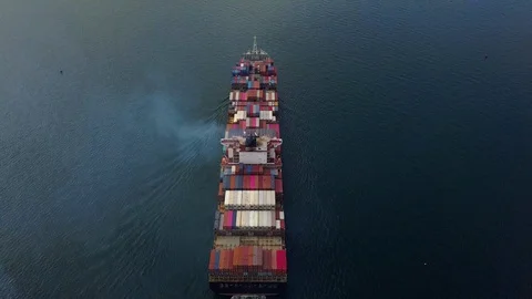 Top down Aerial view, Cargo vessel sail to the sea with peaceful wave. Stock Footage 122725977