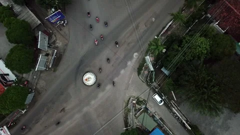 Top down aerial view Cepu city intersection view Stock Footage 267530148