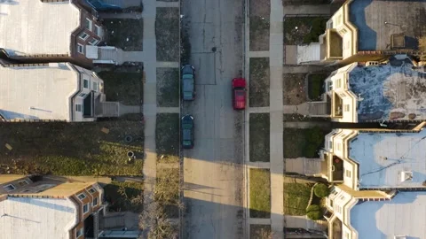 Top Down Aerial View of City Street in South Side Chicago Neighborhood Stock Footage 151251379