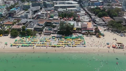 Top-down aerial view to city tilt-up over Patong Beach Vídeos de archivo 333414511
