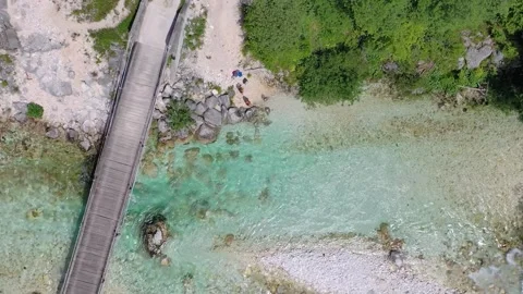 Top-down aerial view of clear alpine river and stones, Slovenia Stock Footage 325218122