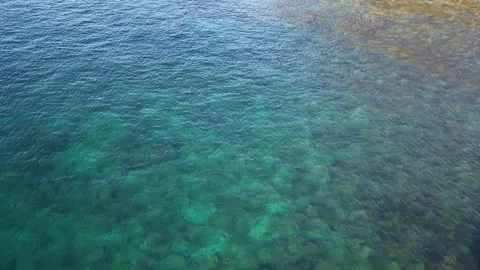 Top Down Aerial View of Clear Water and Rocky Reef in Manazuru Japan Stock Footage 344745102