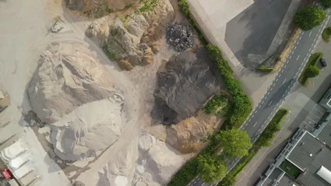 Top down aerial view of concrete plant with piles of building materials Stock Footage 337500882