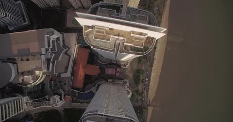 Top Down Aerial View of Condominiums on Gurney Drive, Penang, Malaysia Stock Footage 76107198