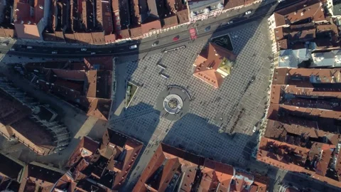 Top down aerial view of council square in Brasov, Romania. Stock Footage 231201510