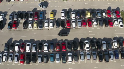 Top Down Aerial View of Crowded Parking Lot Rows Stock Footage 340358591
