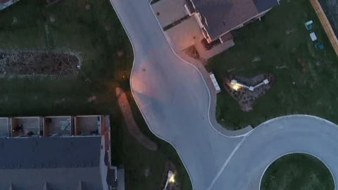 Top Down Aerial View Of Cul De Sac New Townhouses At Night Stock Footage 121184218