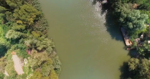 Top-down aerial view of Danube river canal, Ukraine Stock Footage 105039007