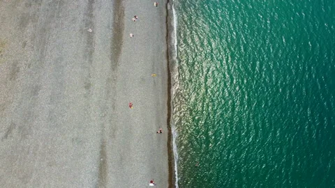 Top Down Aerial View On Deserted Beach of Batumi, Georgia. Black Sea Video stock 169588533