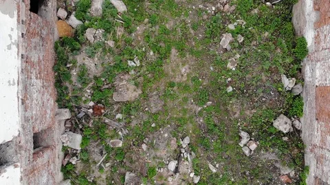 Top down Aerial view of destroyed abandoned destroyed buildings. Ruins Stock Footage 123931593