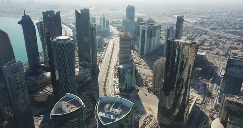 Top-down aerial view of Doha, global city of the future, capital of Qatar Stock Footage 118116467