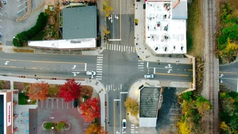 Top Down Aerial View of Downtown Wake Forest Intersection North Carolina Stock Footage 331374924