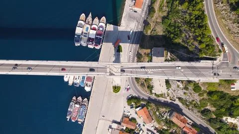 Top Down Aerial View of Dr. Franjo Tudman Bridge in Dubrovnik Stock Photos