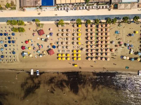 Top Down Aerial View of Durres Beach Coastline Albania Stock Photos