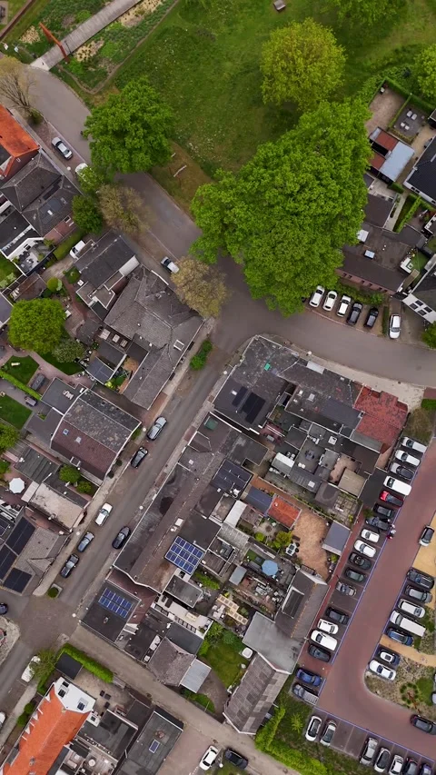 Top Down Aerial View Of Dutch Town With Residential Houses And Streets Stockbeeldmateriaal 335475912