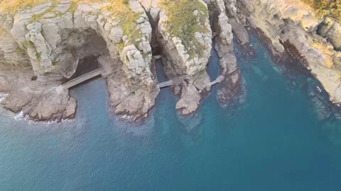 Top-down Aerial View of Eastern Trail of Yongmeori (Dragon's Head) Coast, Jeju. Stock Footage 146067951