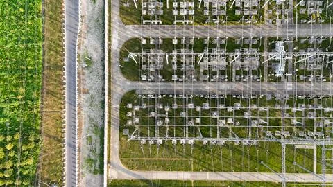 Top-Down Aerial View of Electrical Substation in Songjiang, Shanghai Stock Photos