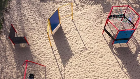 Top down aerial view of empty kids playground due to Covid-19 lockdown in Warsaw Stock-Footage 136478724