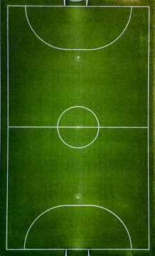 Top down aerial view of an empty soccer field, awaiting the joyous moments of Stock Photos
