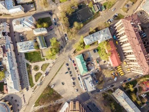 Top down aerial view of the europe city on a summer day Foto stock