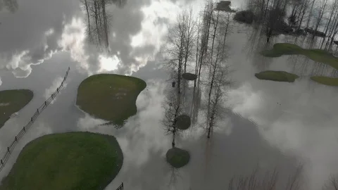Top down aerial view of flooded golf course Stock Footage 124188656