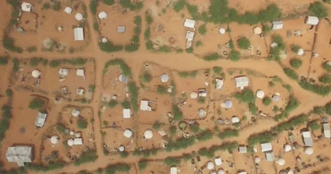 Top down aerial view flying up of refugee camp in Dadaab, Kenya in East Africa Video stock 147048506