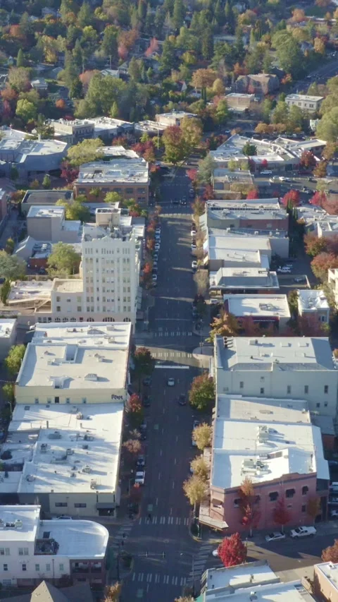 Top-Down Aerial View Flying Down Main Street Ashland in Fall Stock Footage 344030543