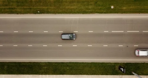 Top down aerial view of freeway busy city road traffic jam highway. Stock Footage 128978932