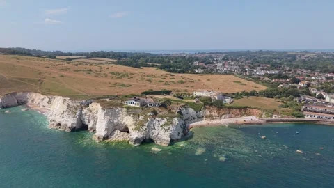 Top Down Aerial View of Freshwater Bay, Isle of Wight, England Stock Footage 340925840