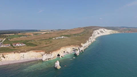 Top Down Aerial View of Freshwater Bay, Isle of Wight, England Stock Footage 340927519