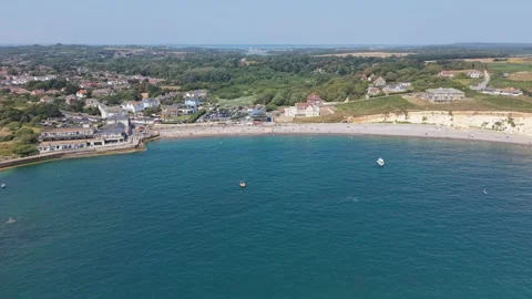 Top Down Aerial View of Freshwater Bay, Isle of Wight, England Stock Footage 340932045