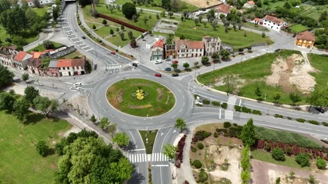 Top-Down Aerial View of a Garden Roundabout in Coimbra, Portugal Stock-Footage 345840350