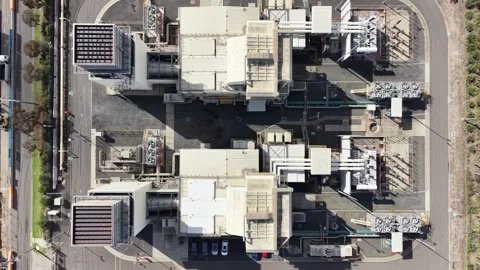 Top down aerial view of a gas turbine power plant Video stock 341919332