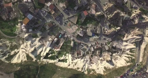Top Down Aerial View of Goreme Town and Stone Buildings in Cappadocia Turkey 動画素材 337699639
