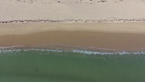 Top Down Aerial View of Green Sea Water and Sandy Shore Stock Footage 325720026