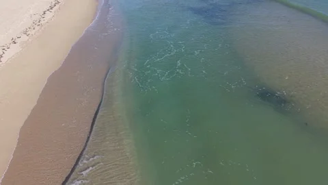 Top Down Aerial View of Green Sea Water and Sandy Shore Stock Footage 325720081