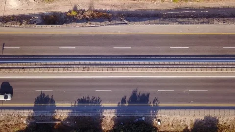 Top down aerial view of Highway traffic Stock Footage