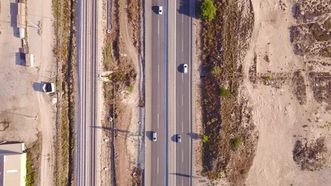 Top down aerial view of Highway traffic Stock Footage