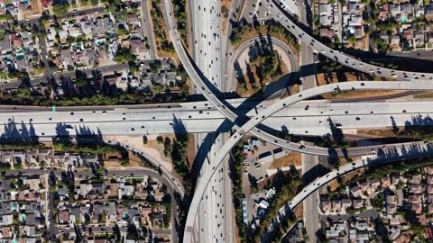 Top Down Aerial View of Highway Interchange in Los Angeles, September 12, 2025 Video stock 316973348