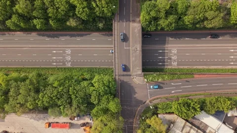 Top Down Aerial View of Highway Overpass and Traffic Intersection Stock-Footage 334006880