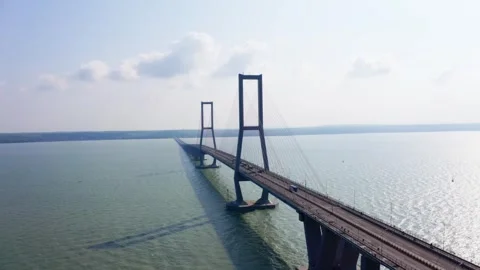 Top Down Aerial View Highway Traffic On Suramadu Bridge Surabaya Indonesia Stock Footage 340485748