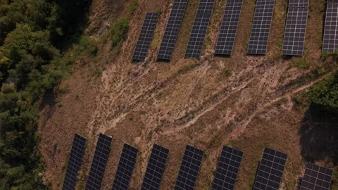 Top Down Aerial View of Hillside Solar Panel Farm near Zenica Stock Footage 342938963