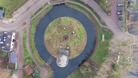 Top-down aerial view of historical Fort Ossenmarkt in the city of Weesp Stock Footage 325191121