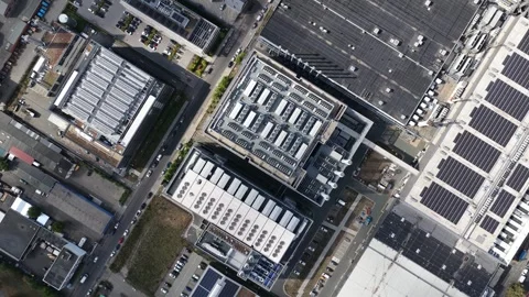 Top Down Aerial View of Hyperscale Data Center Campus in Frankfurt, Germany Stock Footage 347235408