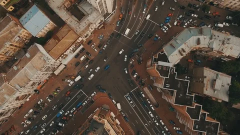 Top down aerial view of intersection with a lot of cars Stock Footage 88175562